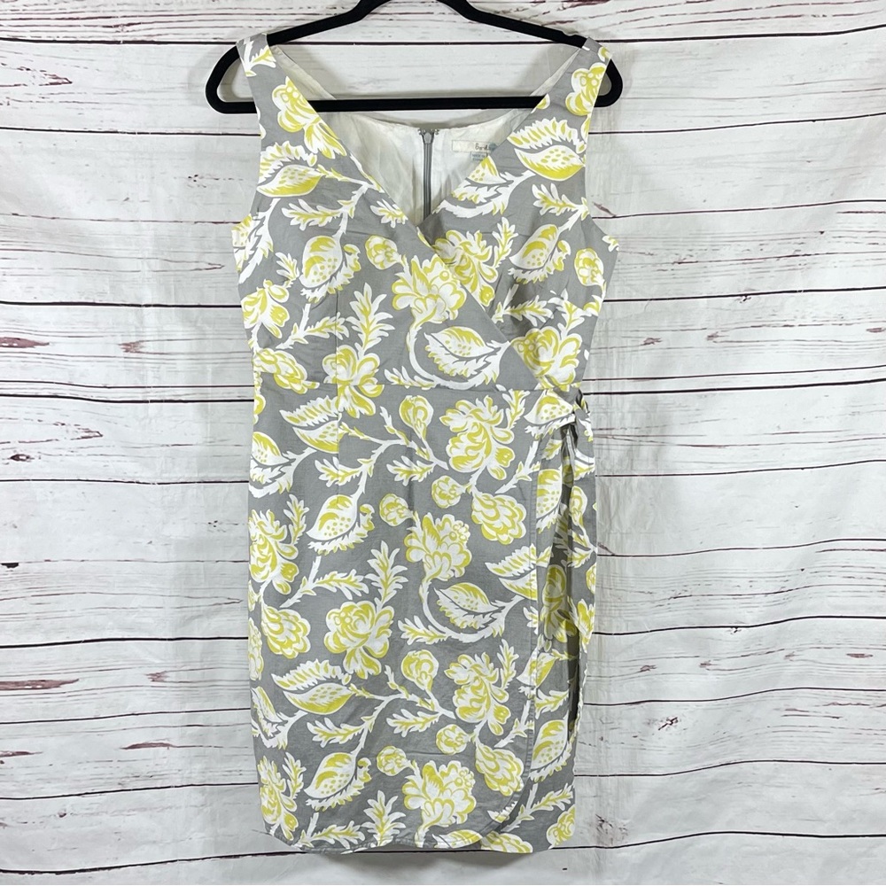 Boden Faux Wrap Dress‎ Womens size 8 Gray/Yellow Sleeveless V-Neck